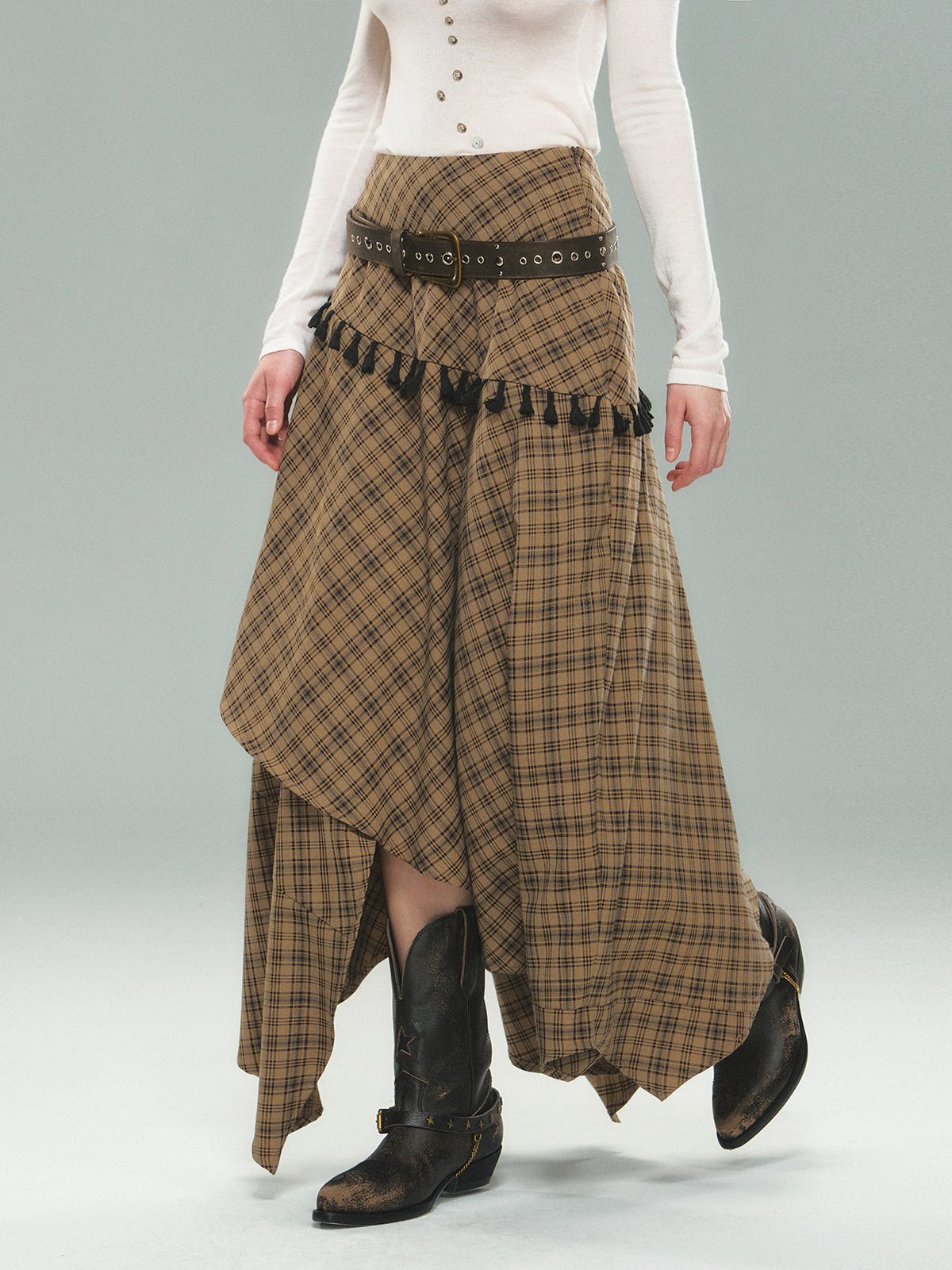 Irregular Plaid Skirt