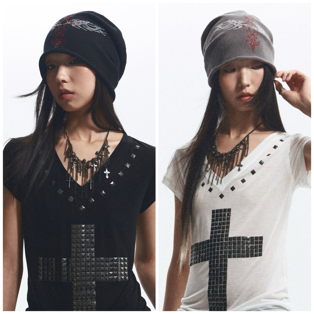 Rhinestone-Embellished Slouch Beanie