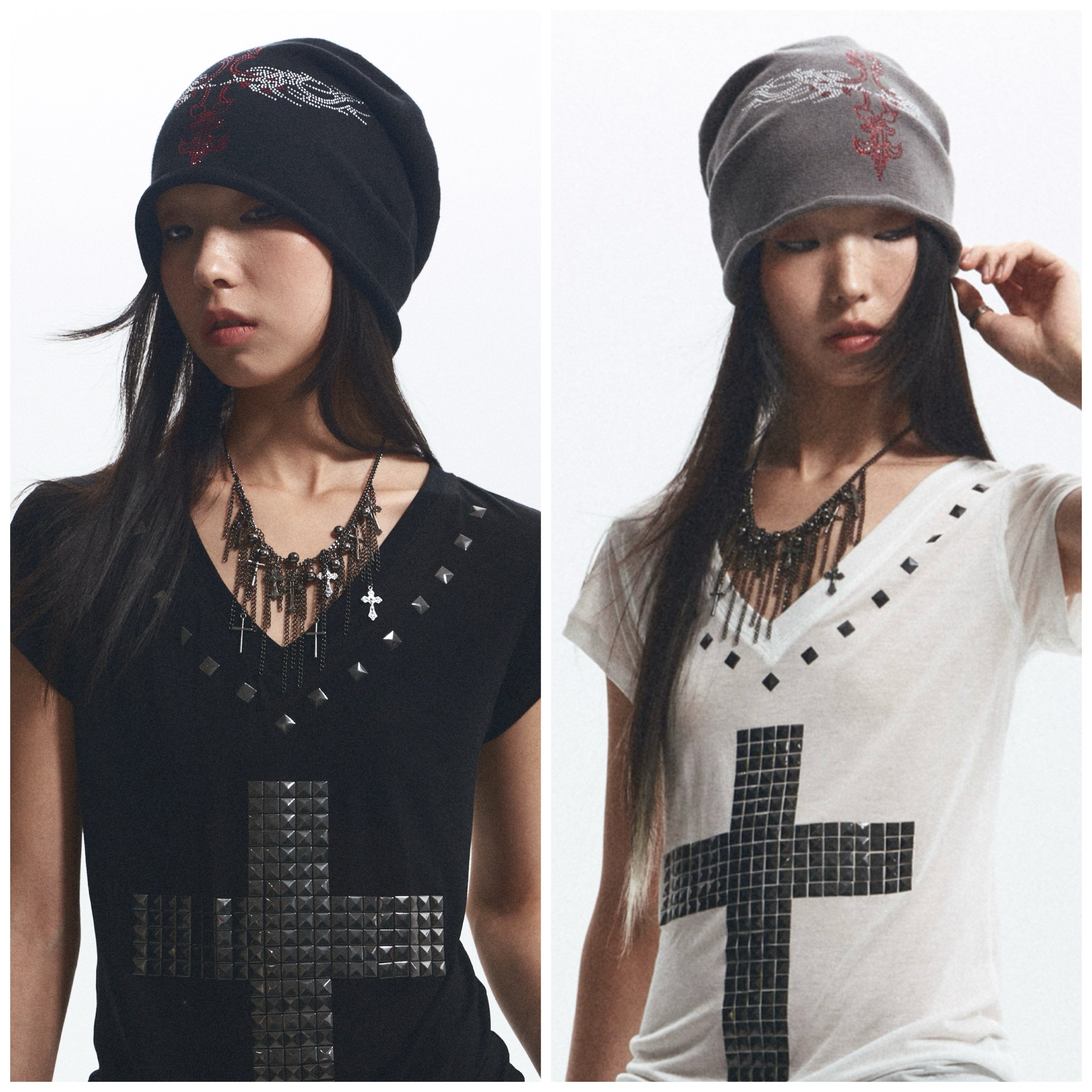 Rhinestone-Embellished Slouch Beanie