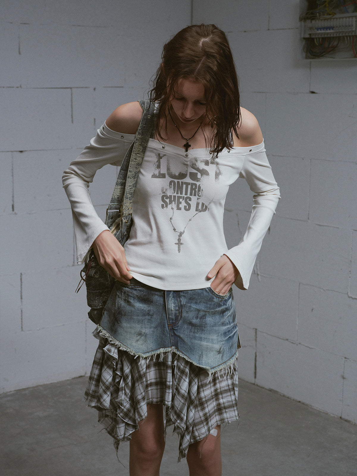 Dirty Wash Deconstructed Plaid Skirt