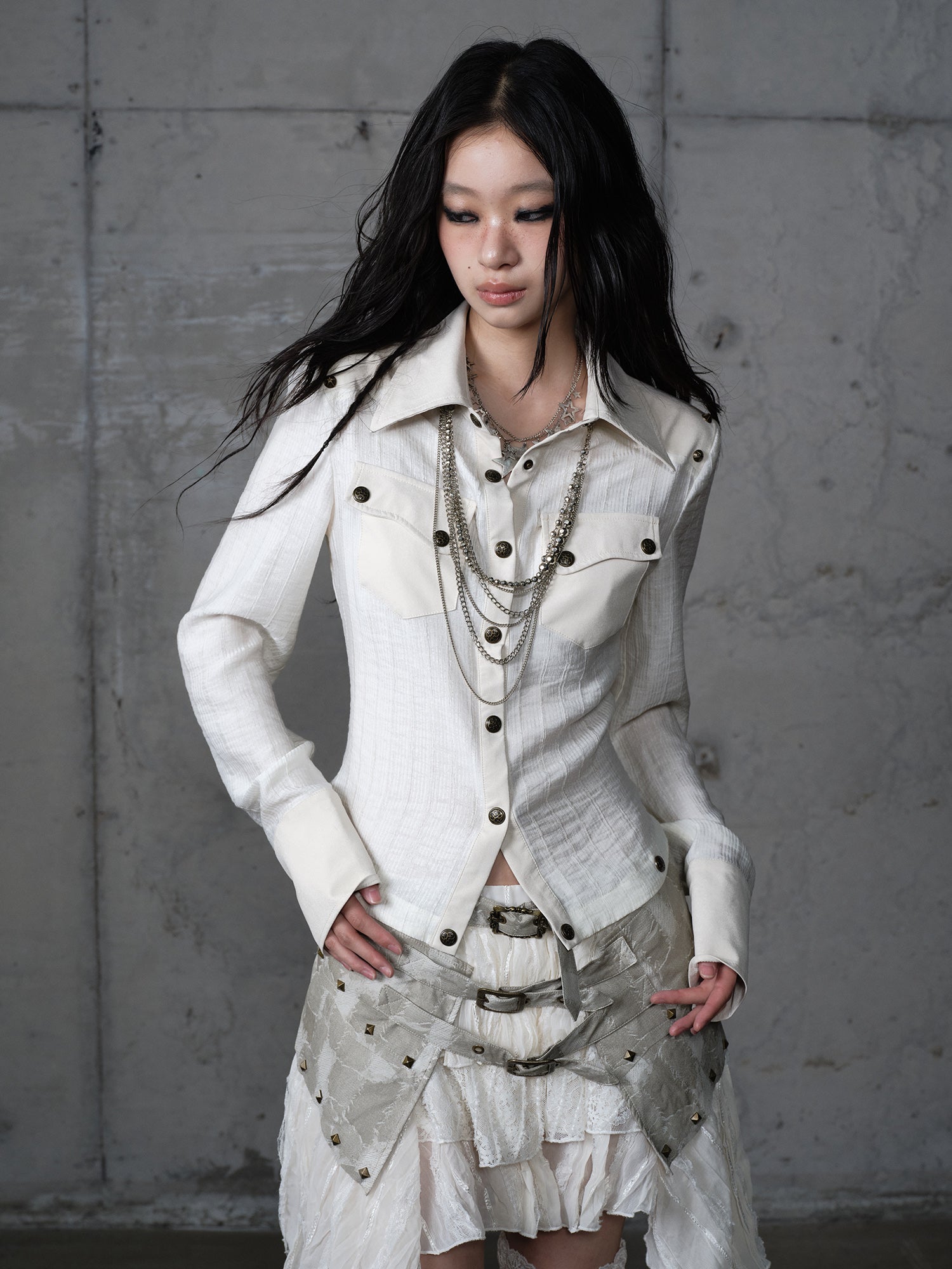 Detachable Leather Panel Long Shirt