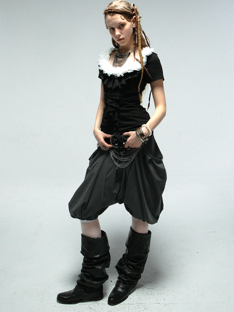 Pirate-Style Sweatshirt Fabric Culotte with Pockets