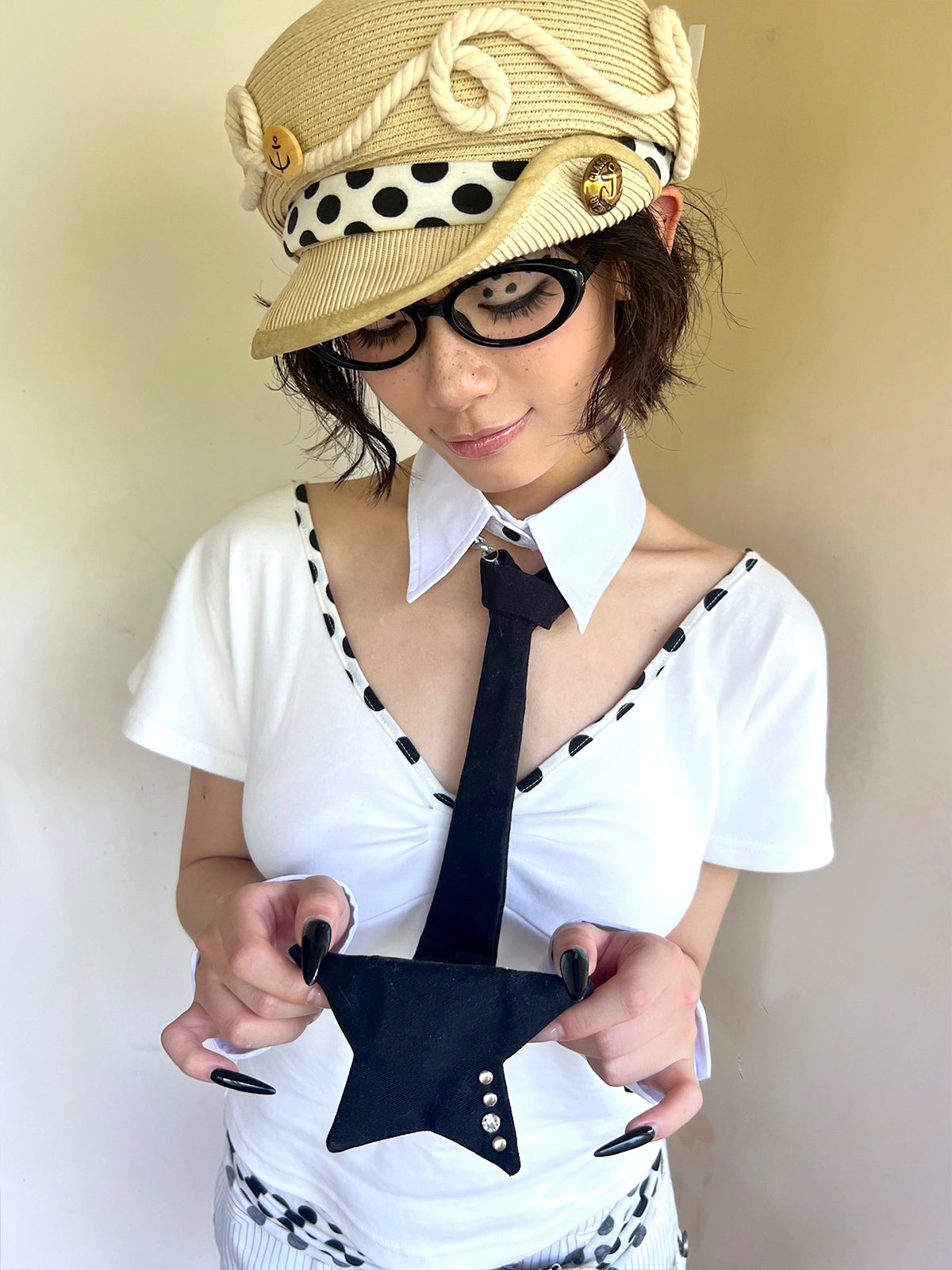 Polka Dot Studded Adjustable Necktie Choker