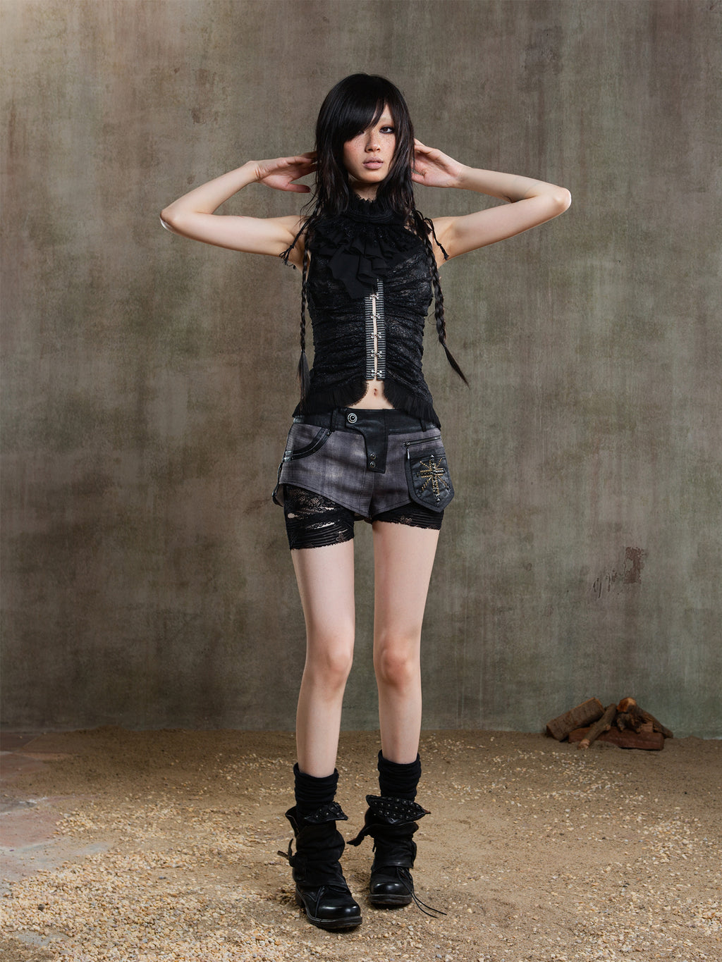 Asymmetric Tie-Waist Shorts