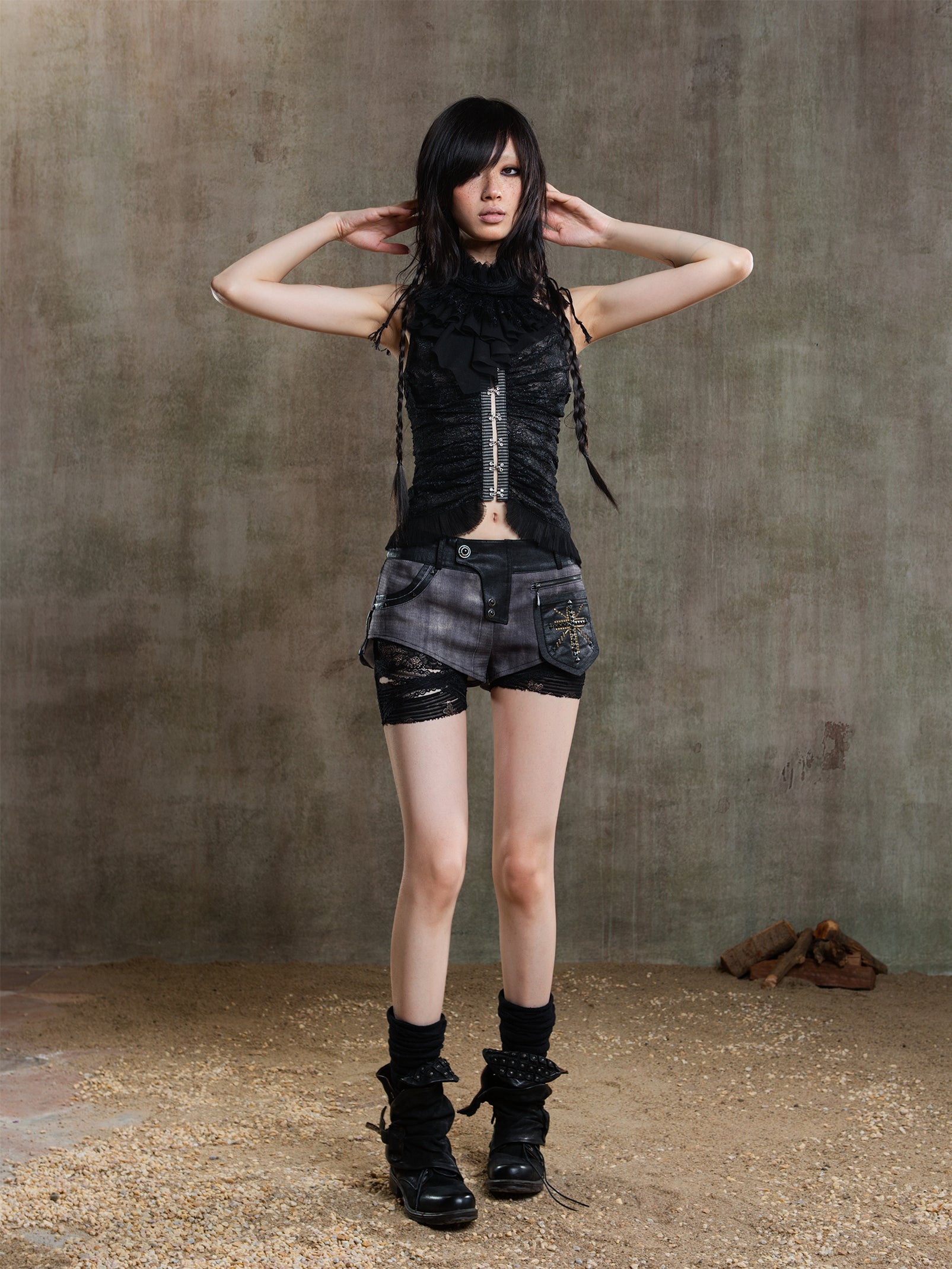 Asymmetric Tie-Waist Shorts
