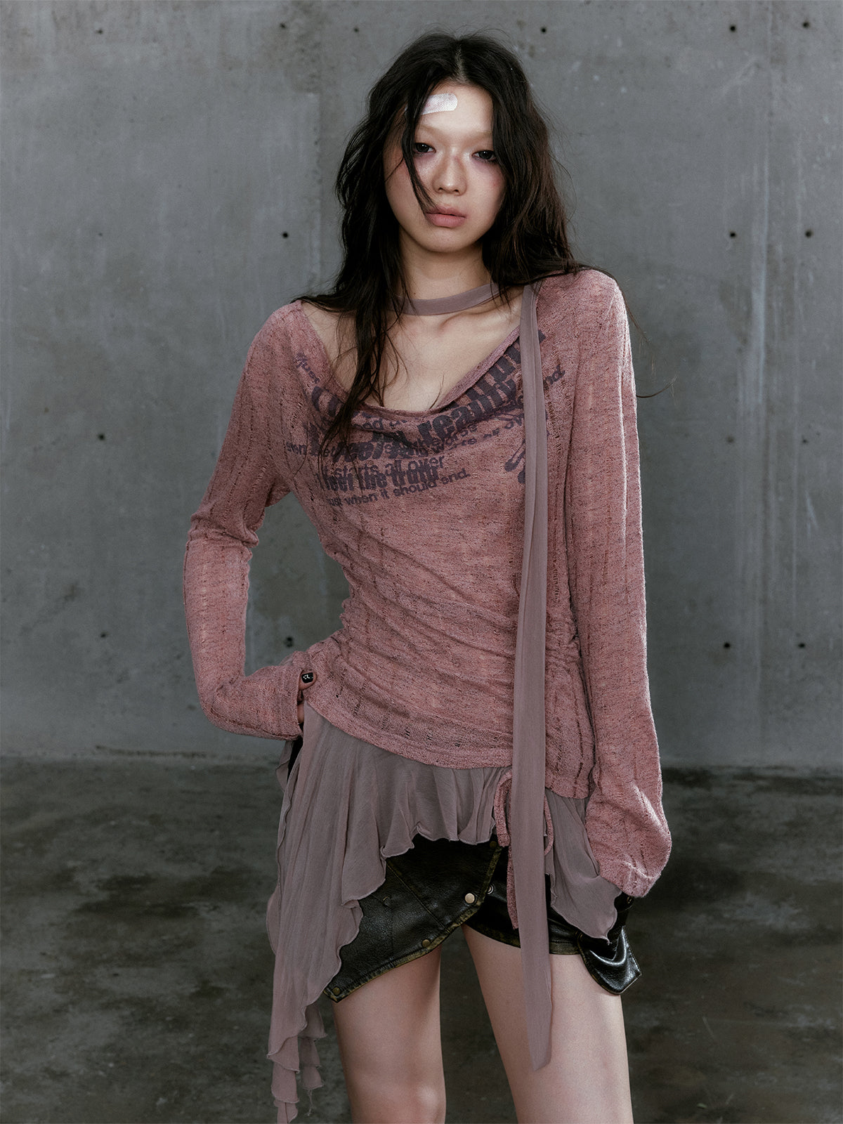 Lace Knit Top with Ruffle Trim
