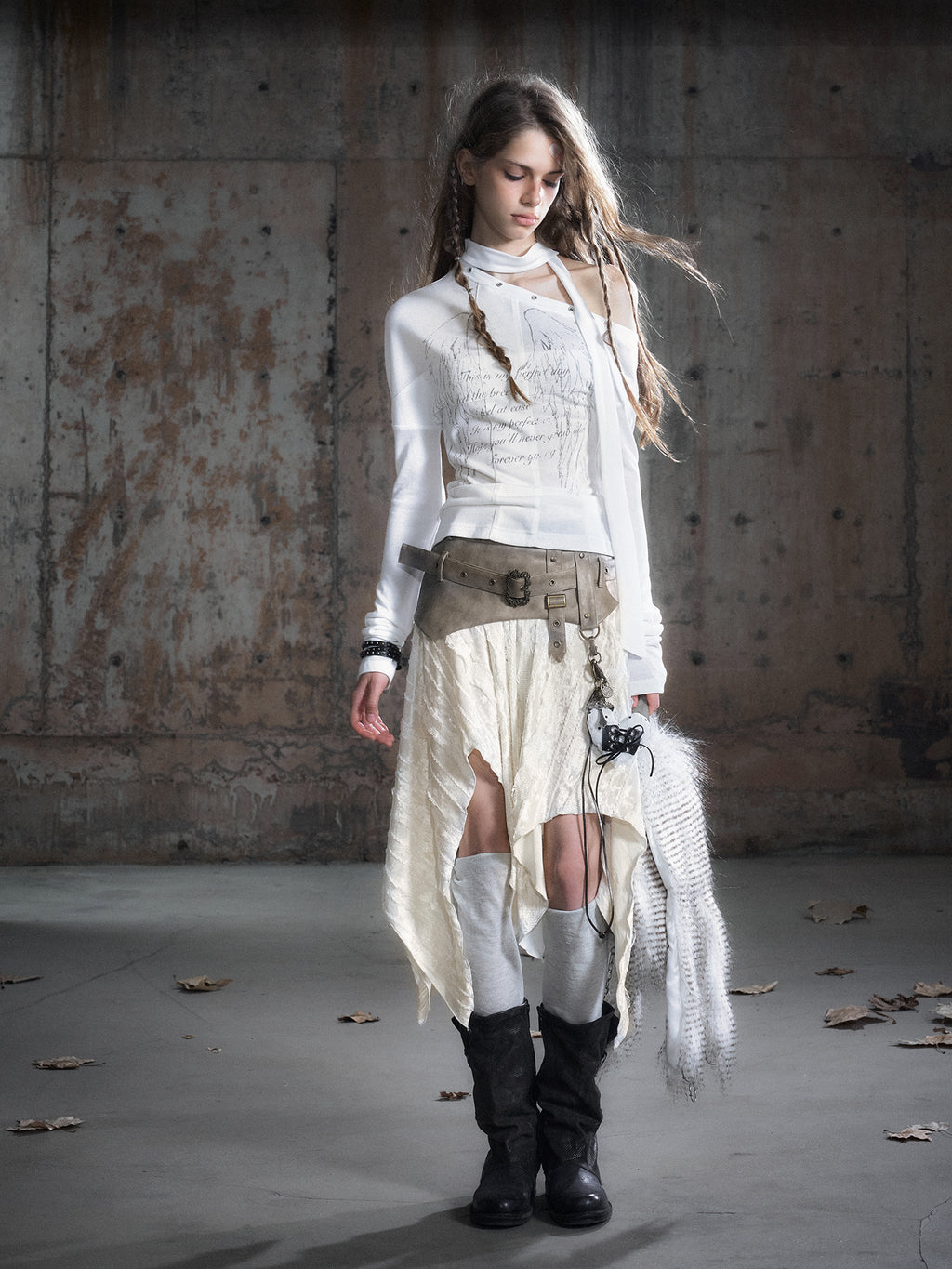 Velvet Patchwork Asymmetric Checkered Hem Midi Skirt