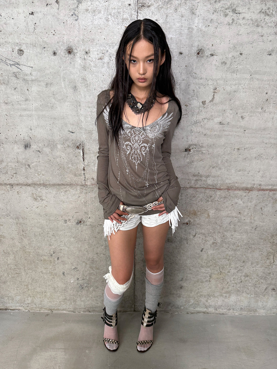 Gathered Detachable Fringe Shorts