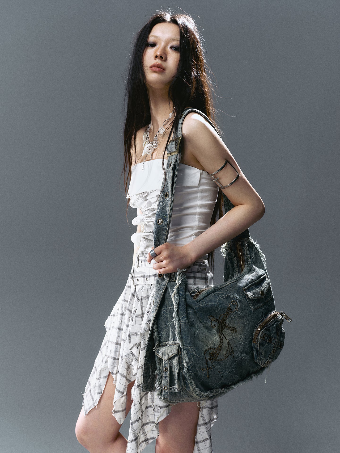 Star & Cross Print Distressed Sling Bag