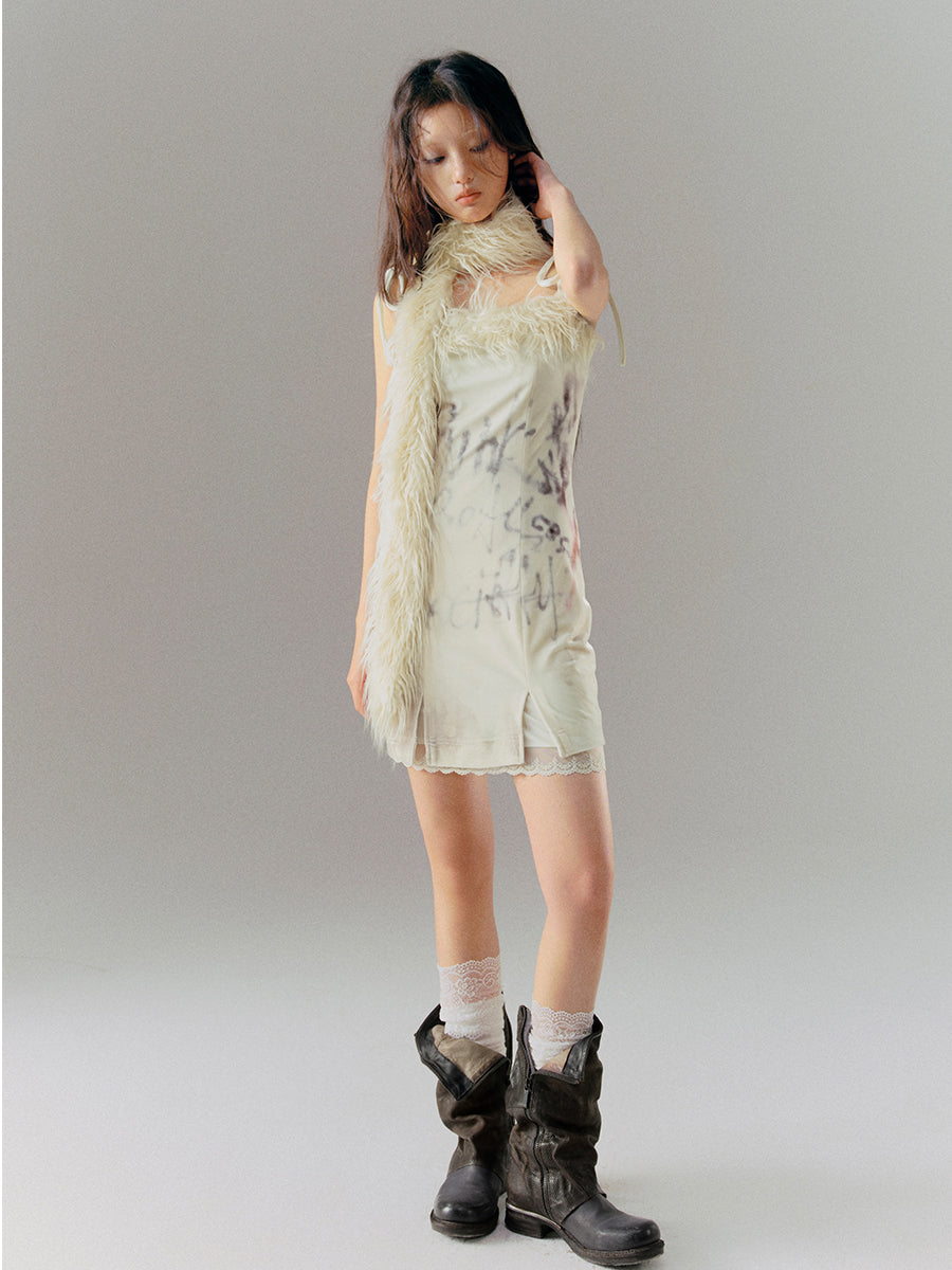 Soft Velvet Printed Slip Dress