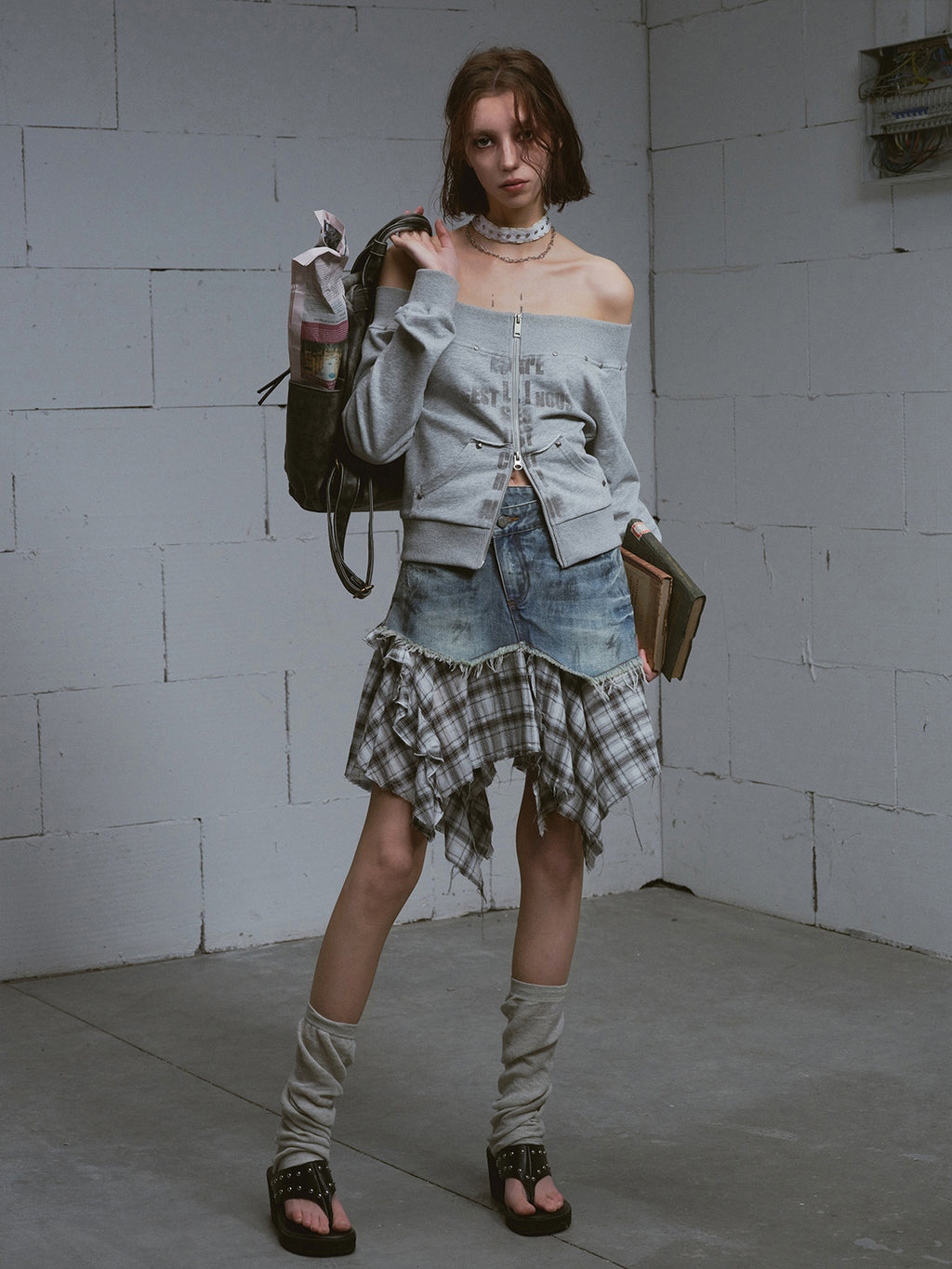 Dirty Wash Deconstructed Plaid Skirt