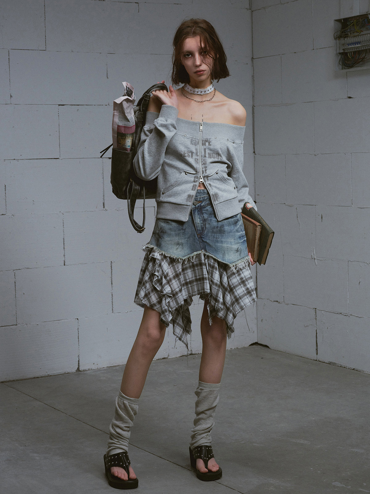 Dirty Wash Deconstructed Plaid Skirt
