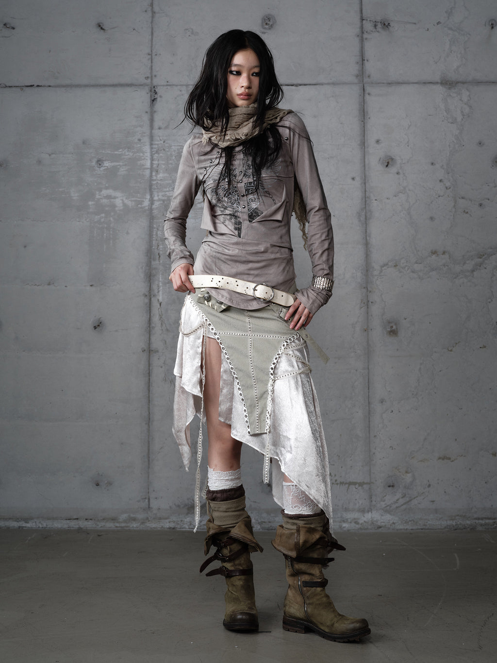 Airbrushed Cross Deconstructed Print Long Sleeve Tee