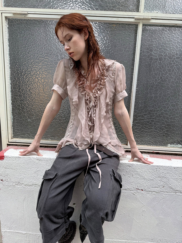 Textured Chiffon Shirt with Asymmetrical Hem