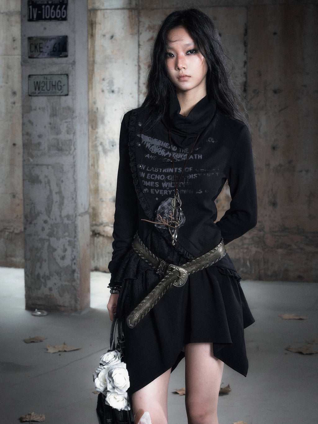 Asymmetric Print Diagonal Placket Dress