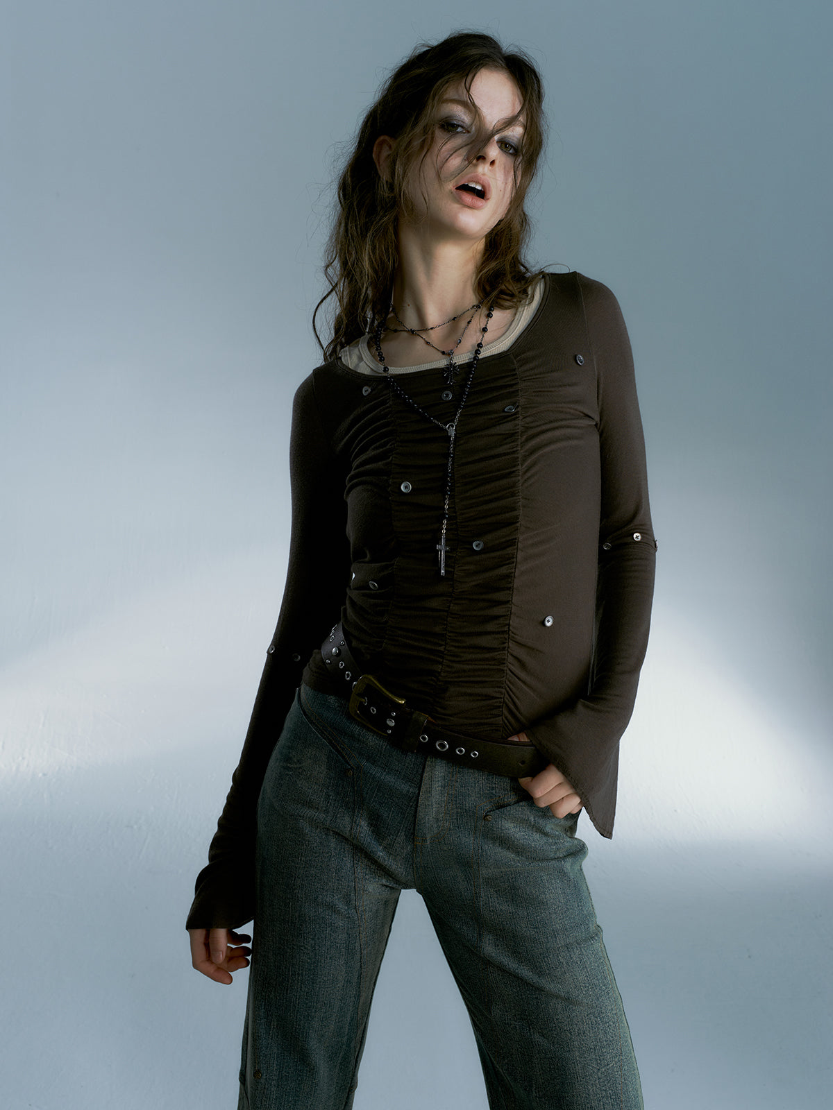 Ruffled Bell-Sleeve T-Shirt