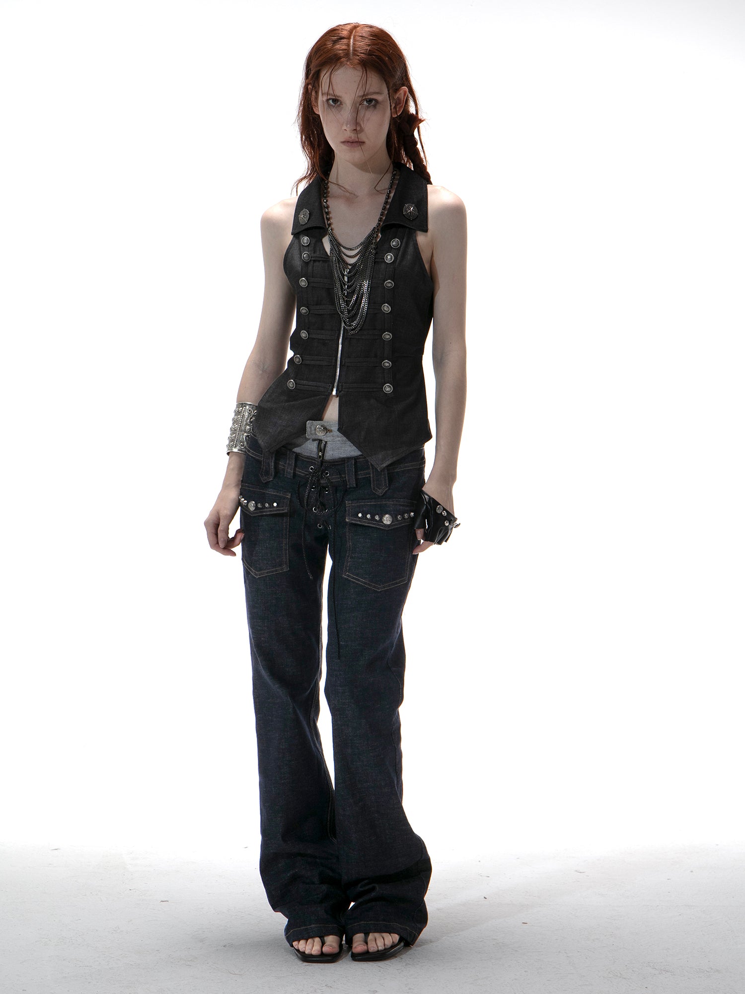 Double-Waist Straight Leg Raw Denim Jeans