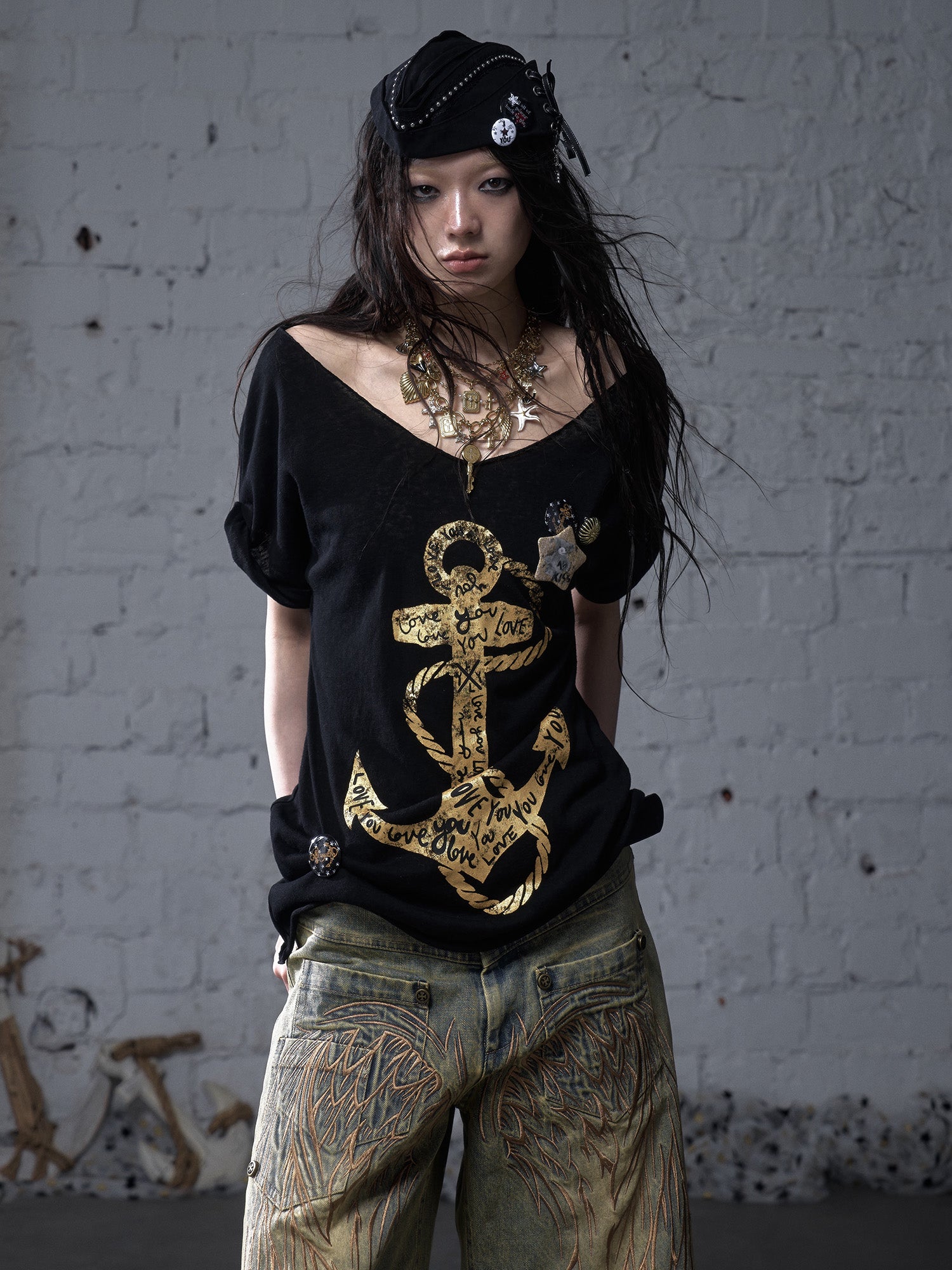 Distressed Print Oversized Tee