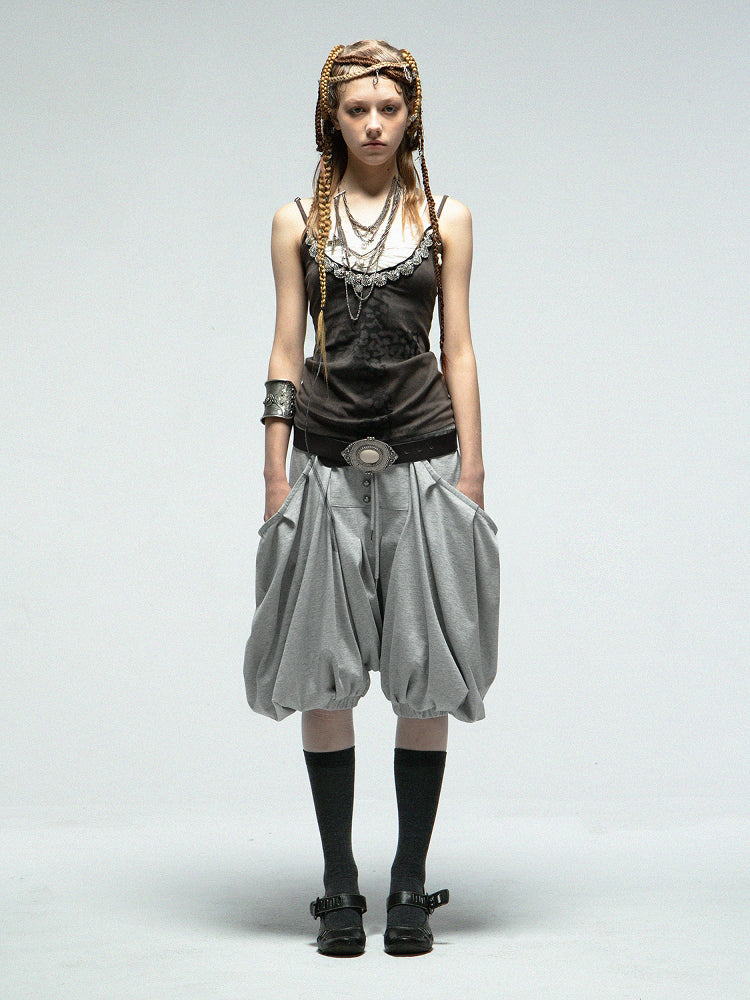 Pirate-Style Sweatshirt Fabric Culotte with Pockets