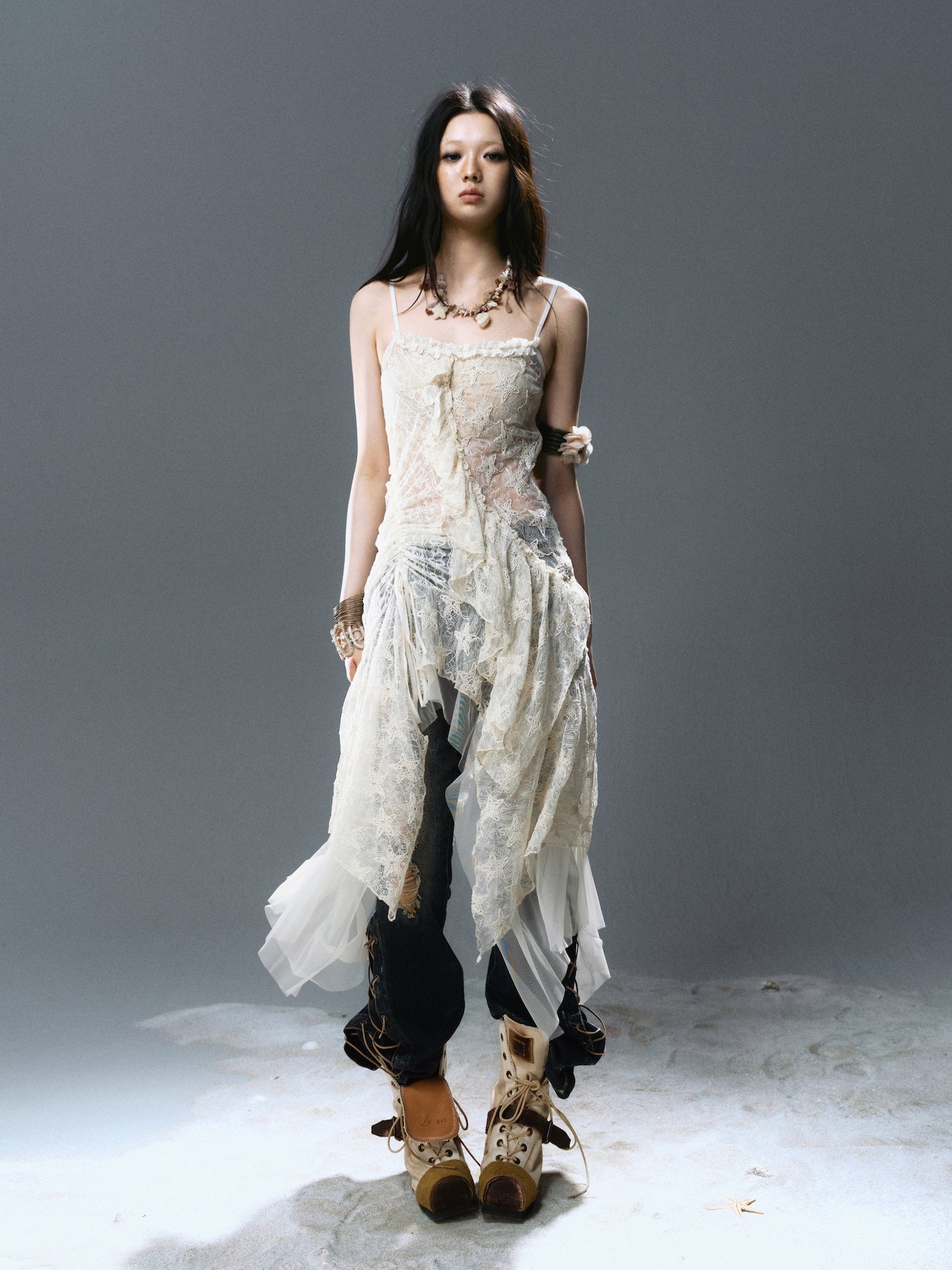 Asymmetrical Mesh Layered Camisole Dress