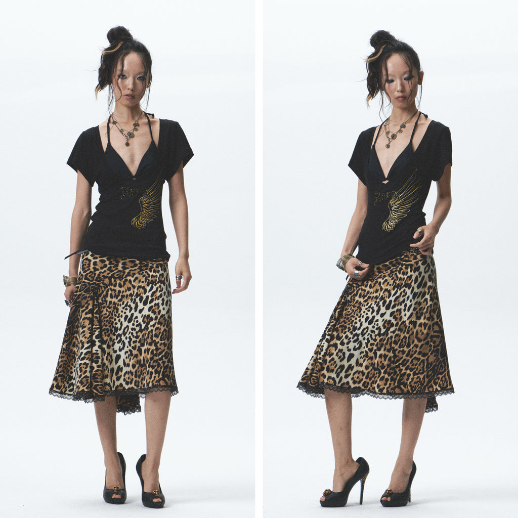 Gold Flocked Bustier 2-Piece Set