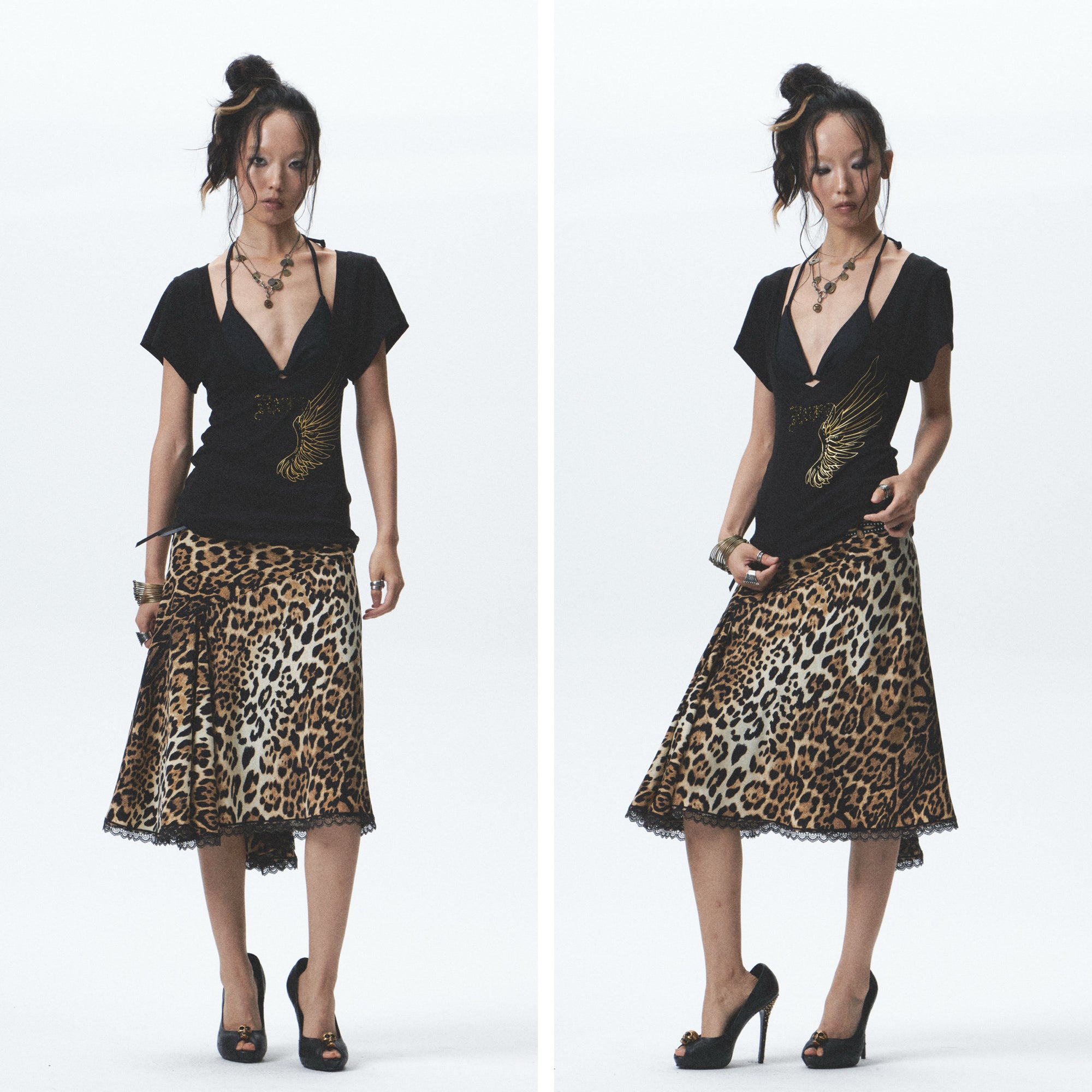 Gold Flocked Bustier 2-Piece Set