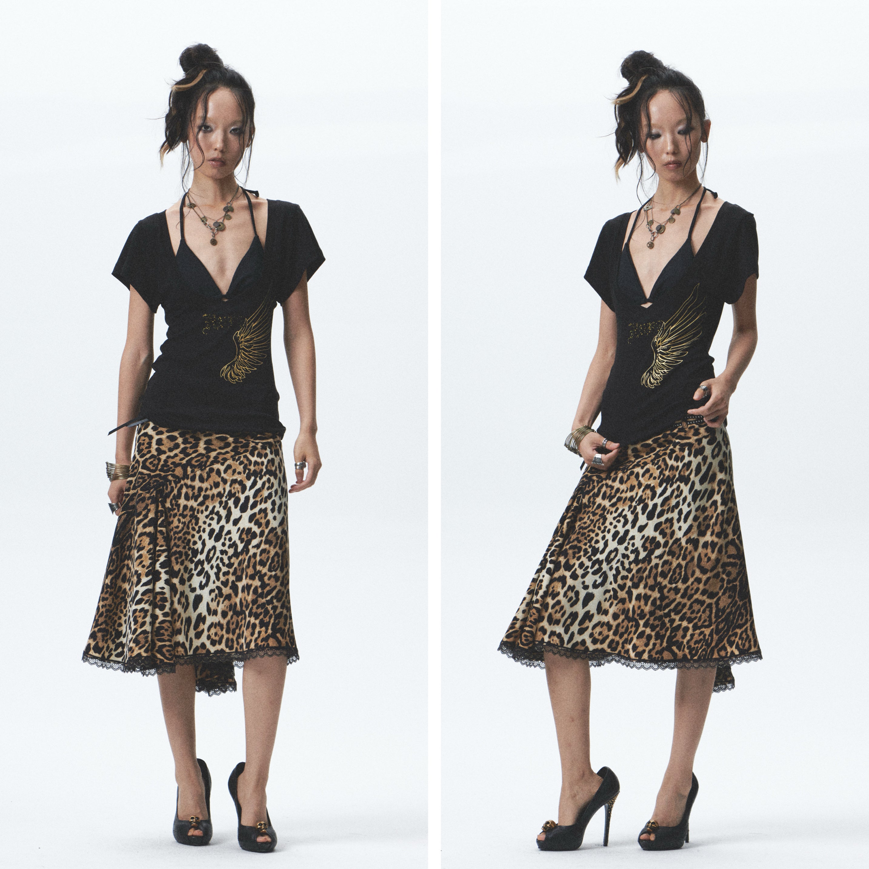 Gold Flocked Bustier 2-Piece Set