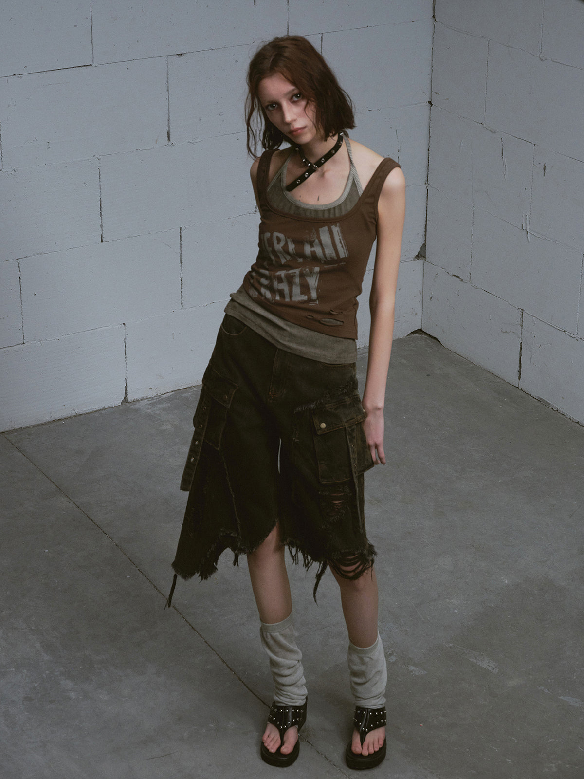 Distressed Grunge Baggy Denim Capris