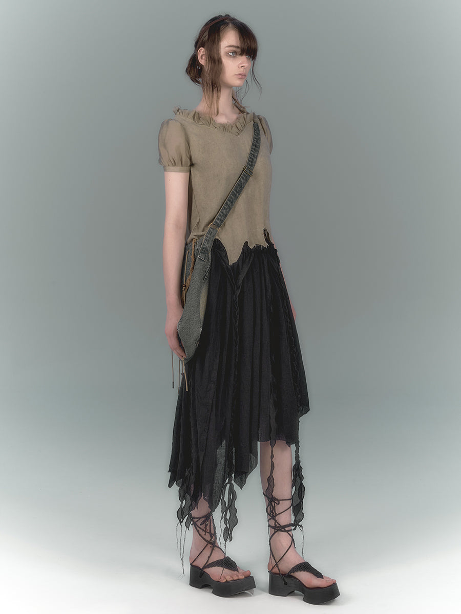 Black Semi-Asymmetrical Tulle Skirt