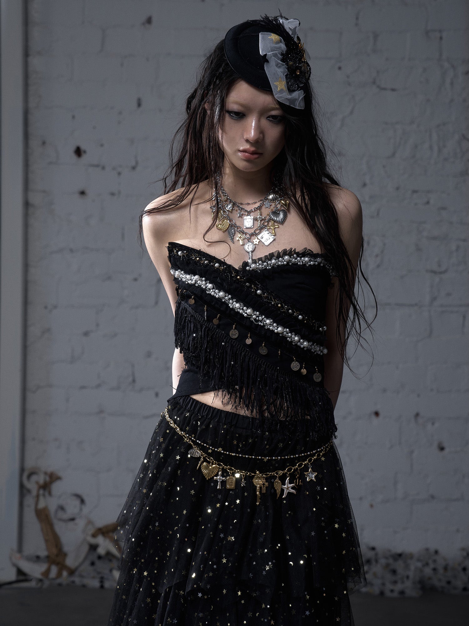 Heart Cross Rhinestone Multi-Layer Necklace/Waist Chain