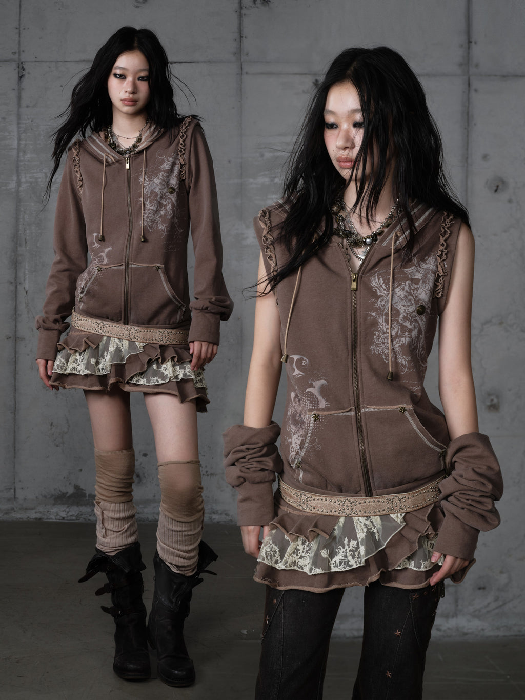 Y2K Print Detachable Hooded Sweatshirt Dress