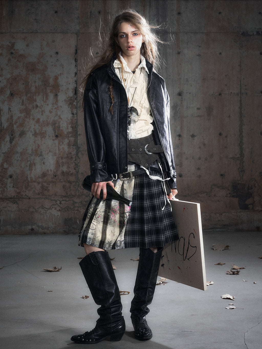 Oversized Black Textured Leather Jacket