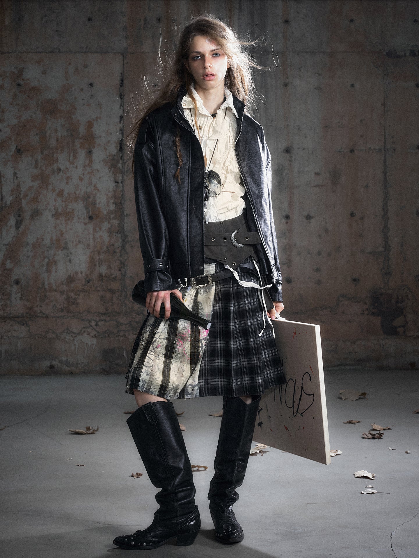 Oversized Black Textured Leather Jacket