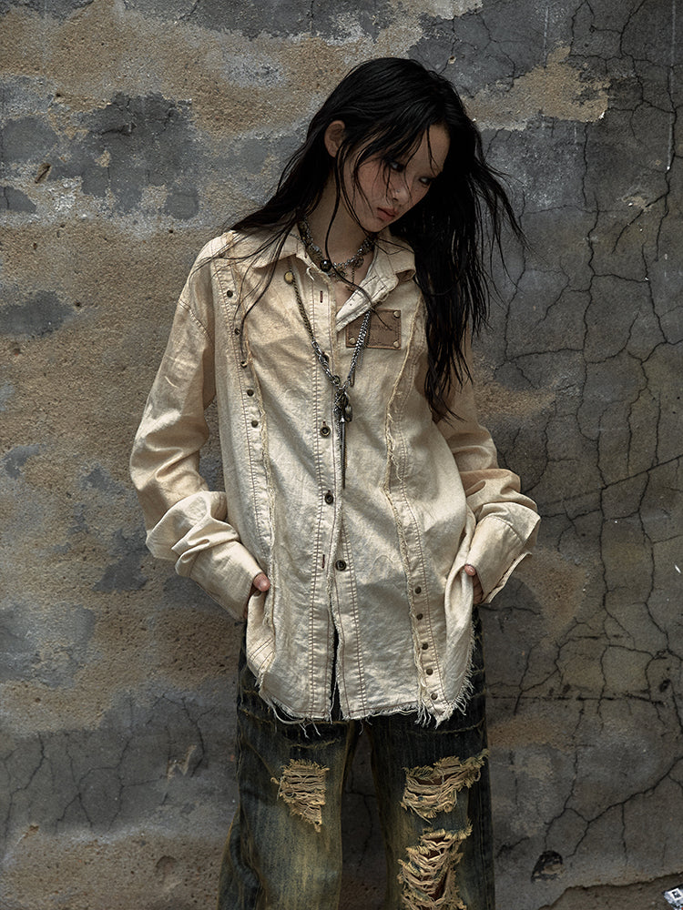 Vintage Wash Color-Block Linen Shirt