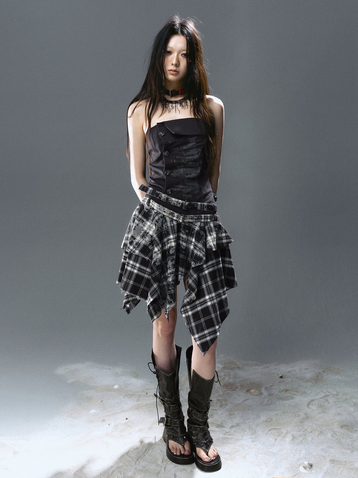 Graffiti Print Pleated Irregular Dresses