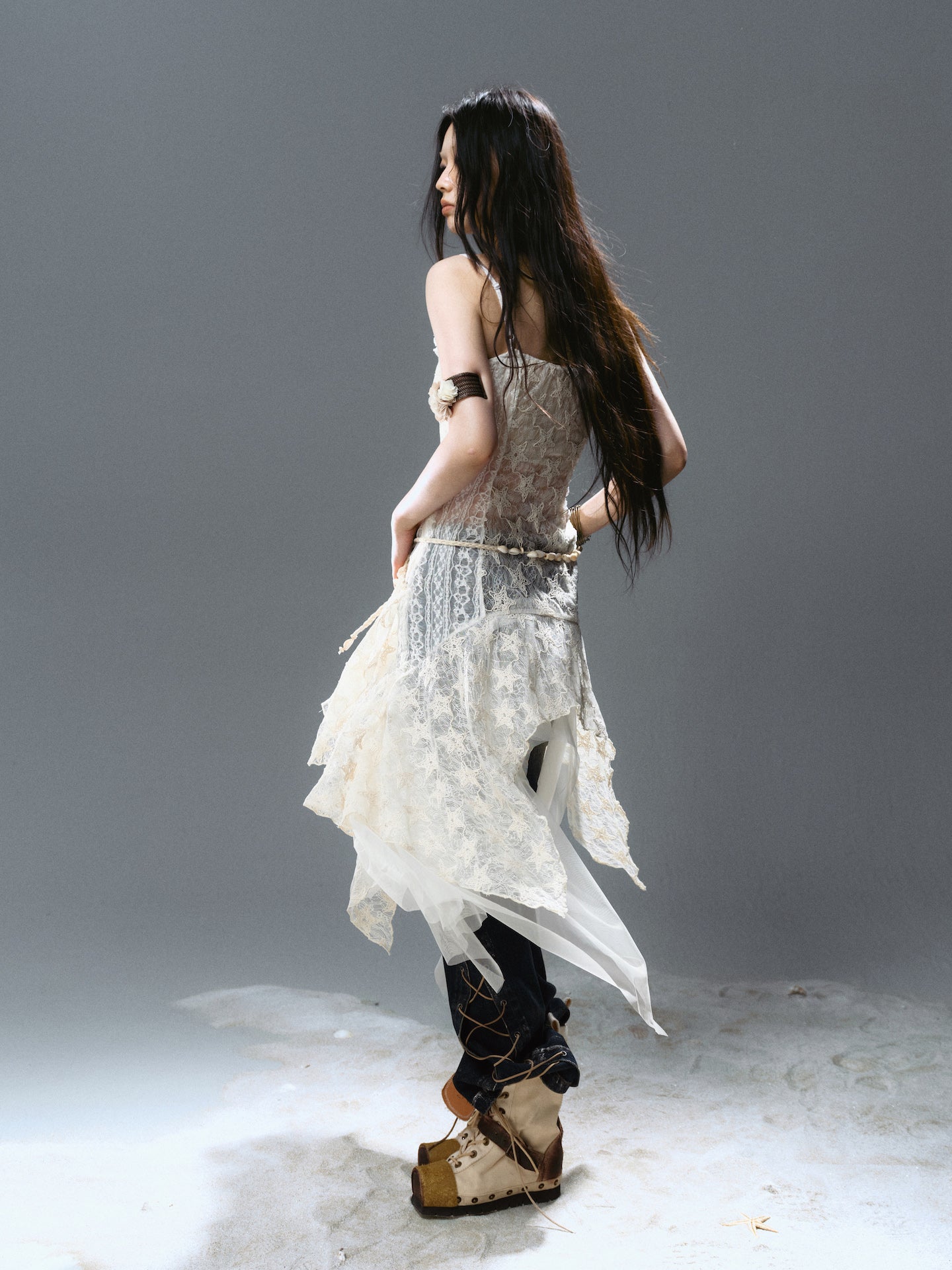 Asymmetrical Mesh Layered Camisole Dress