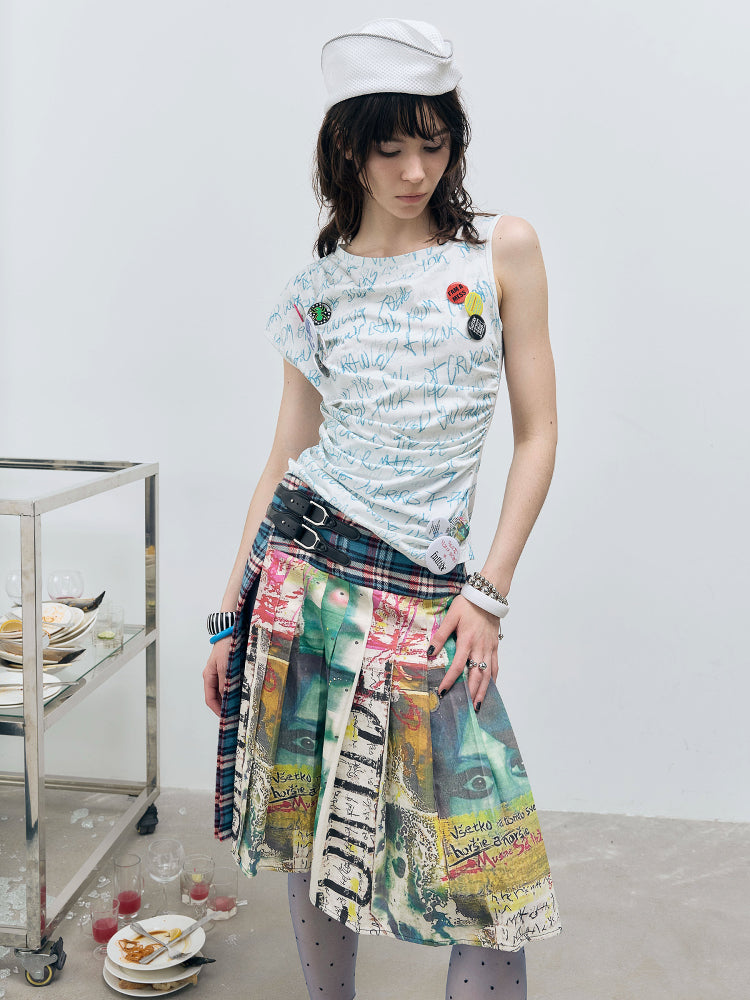 Handwritten Lettering Crinkle Tee with Badges