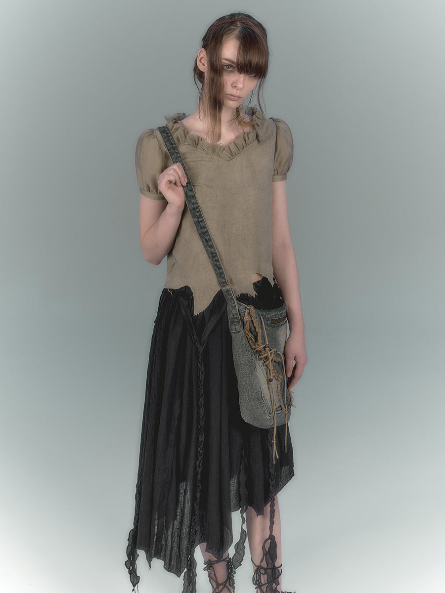 Black Semi-Asymmetrical Tulle Skirt
