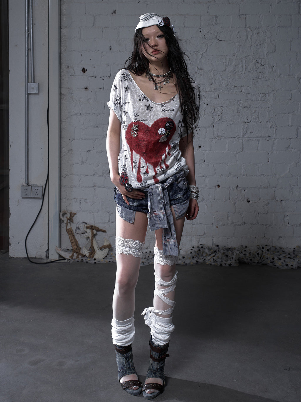 Distressed Print Oversized Tee