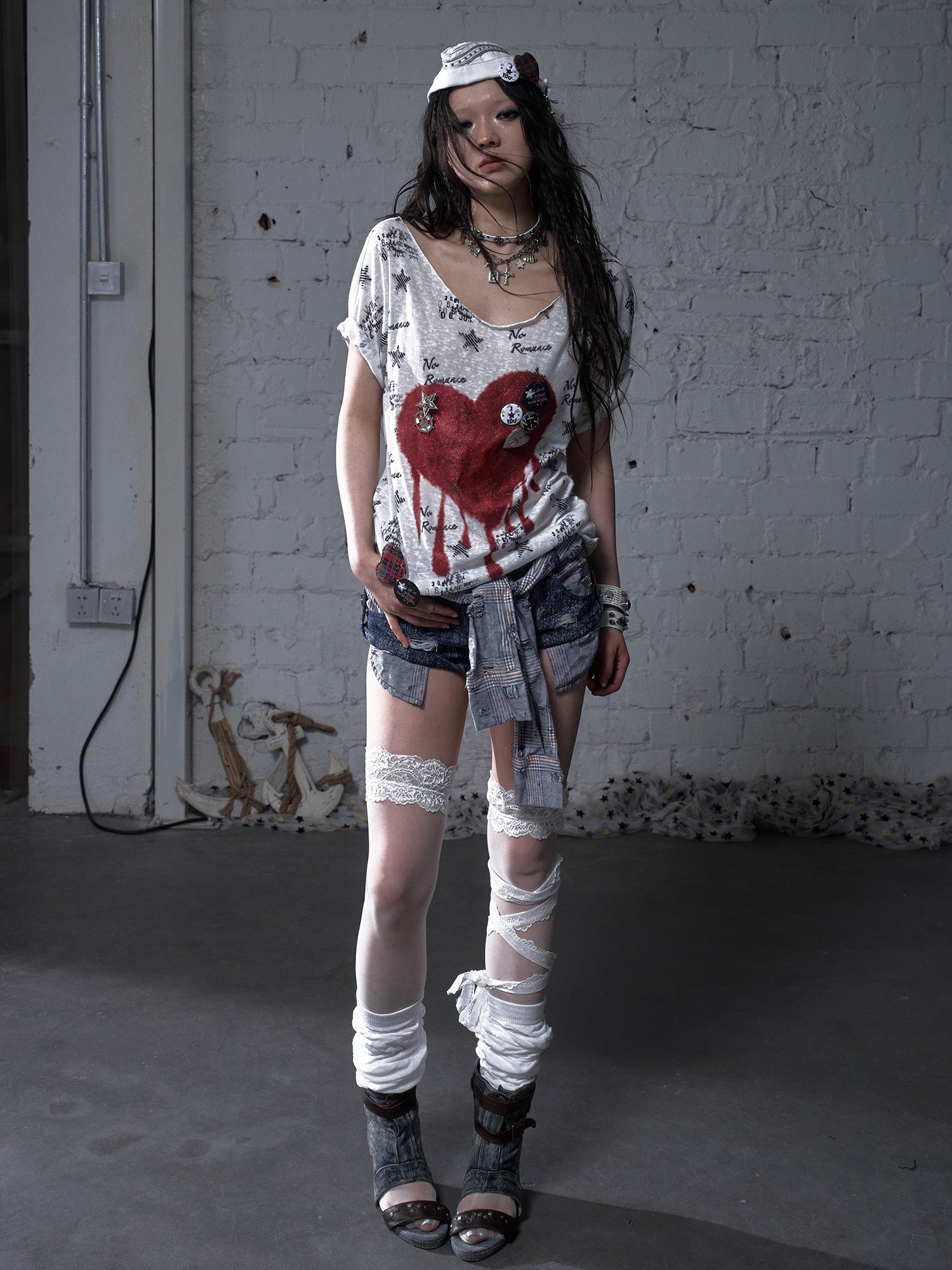 Distressed Print Oversized Tee