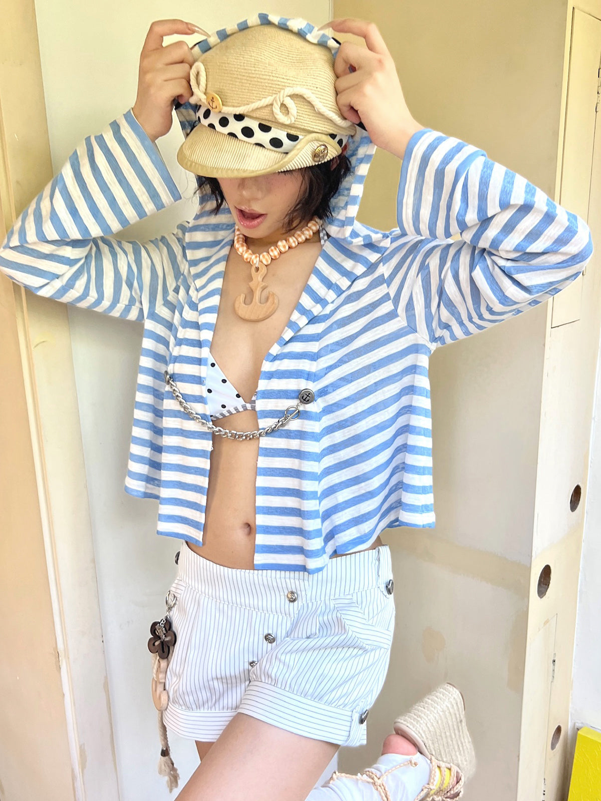 Striped Naval Hook Chain Cardigan