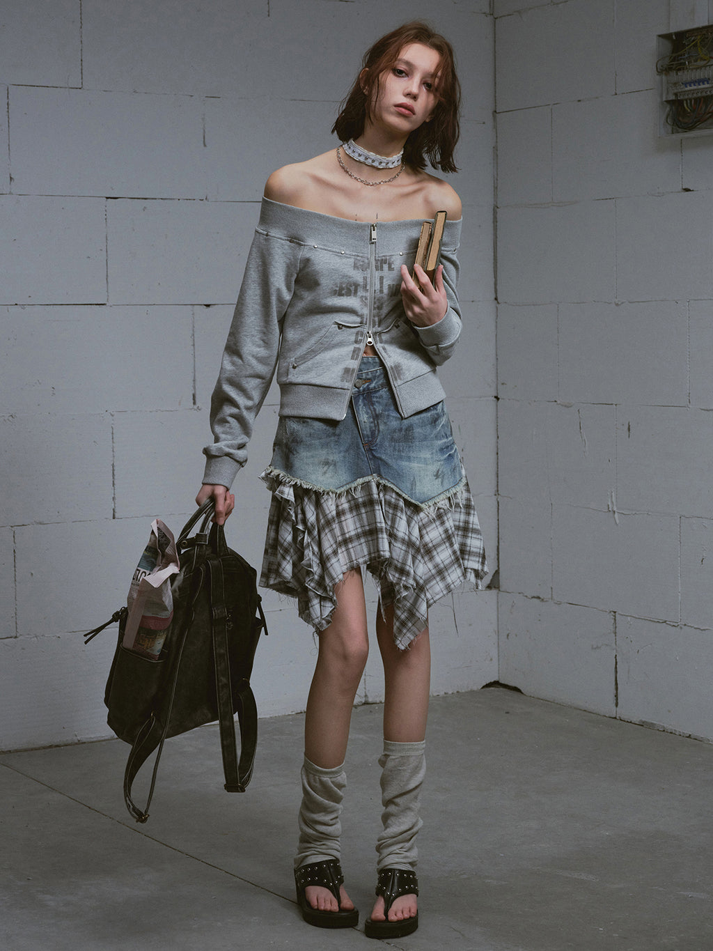 Dirty Wash Deconstructed Plaid Skirt