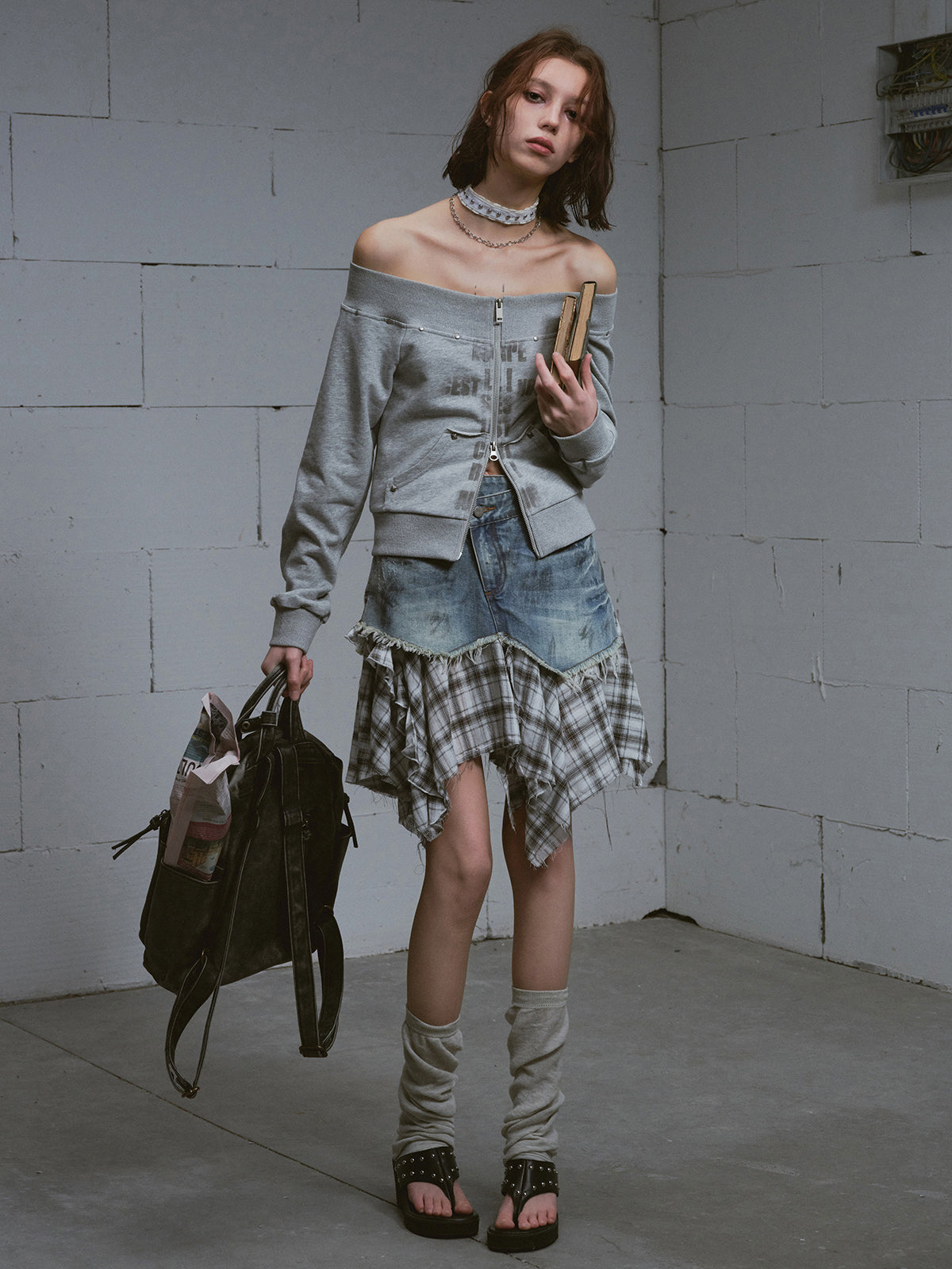 Dirty Wash Deconstructed Plaid Skirt