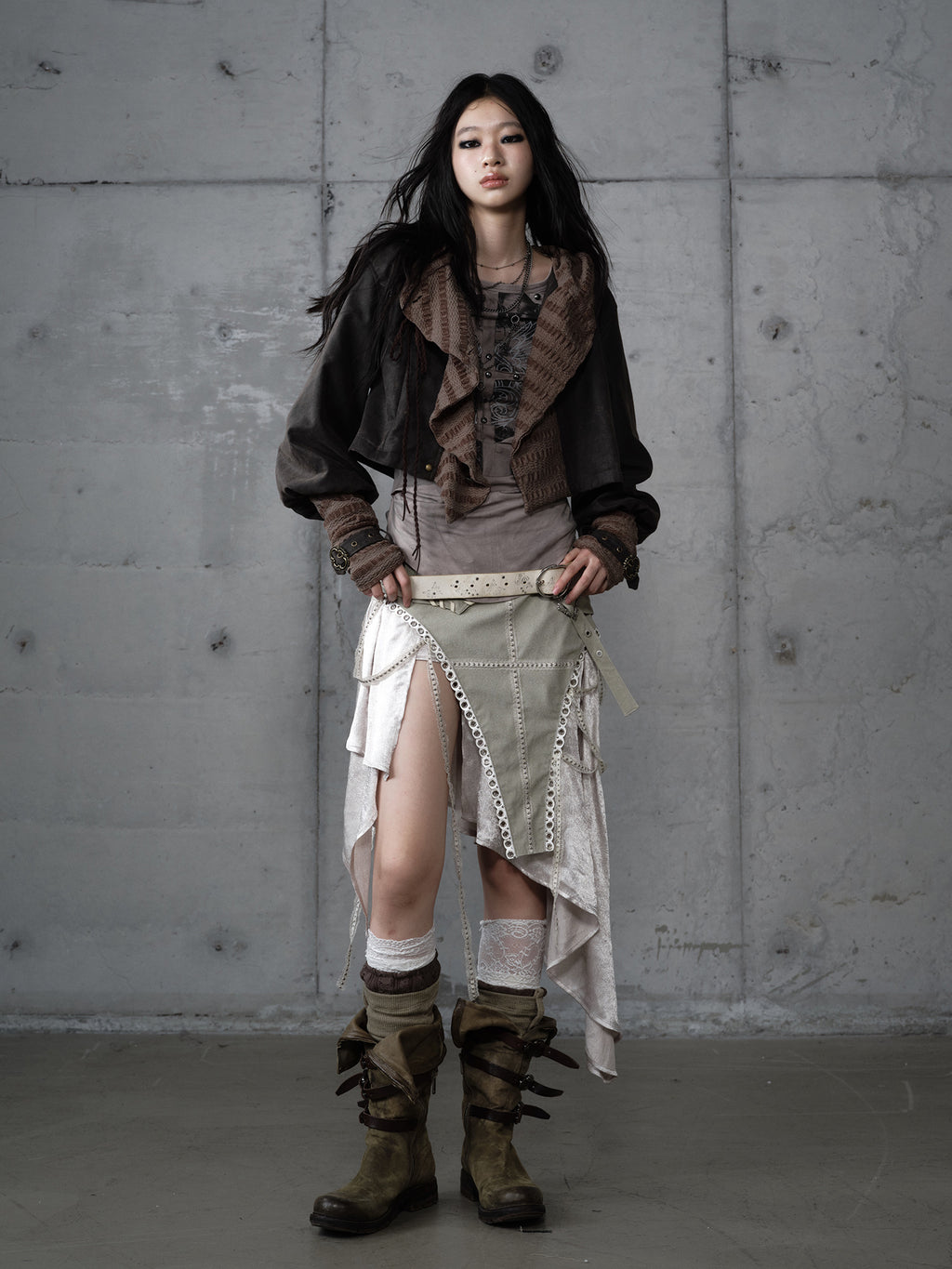 Deconstructed Knit Suede Cropped Jacket