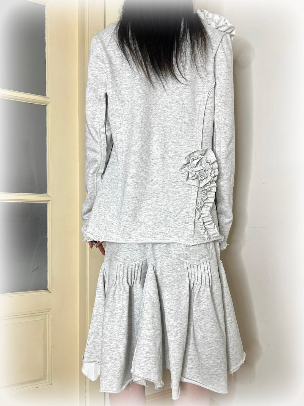 Reverse-Stitch 3D Floral Hooded Blazer