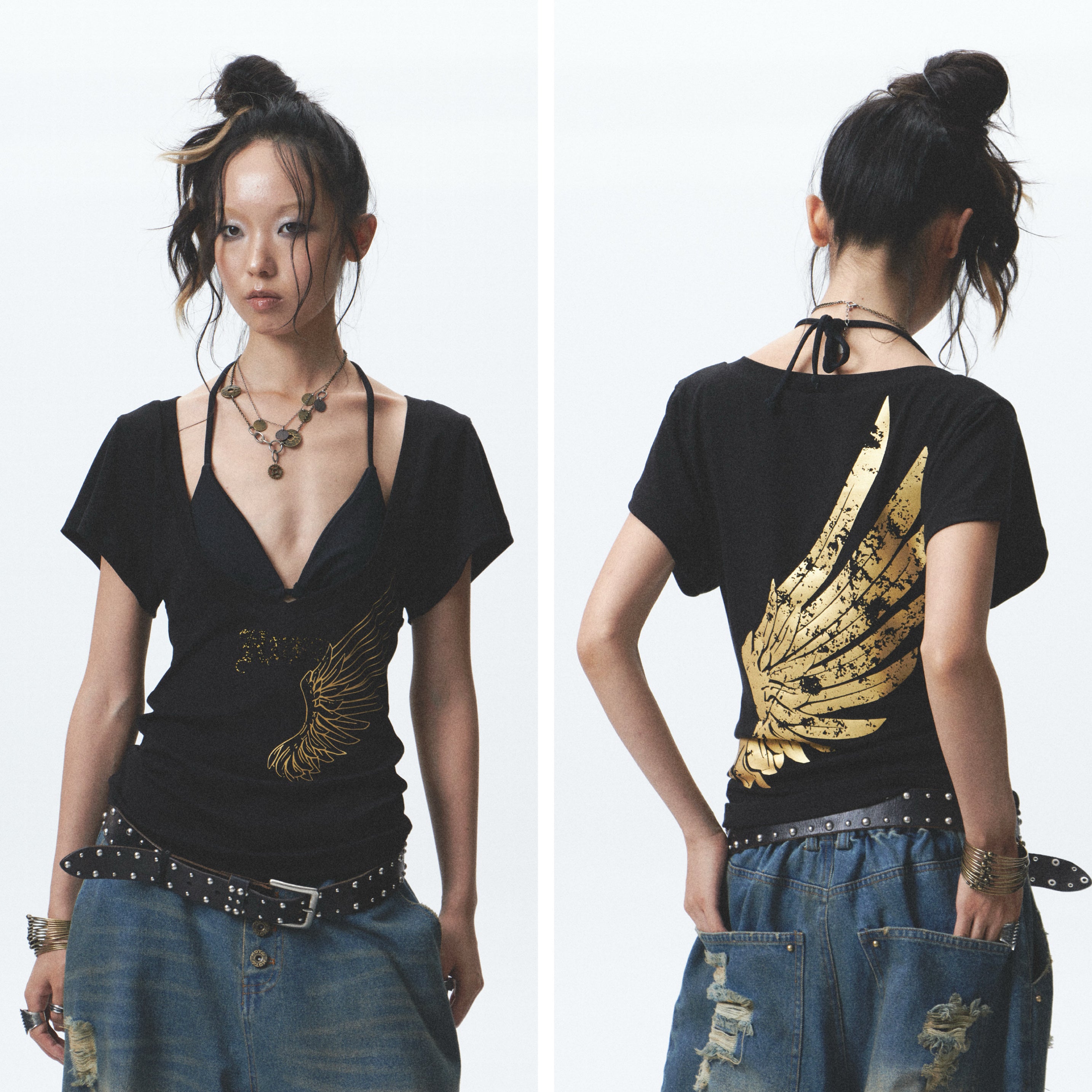 Gold Flocked Bustier 2-Piece Set