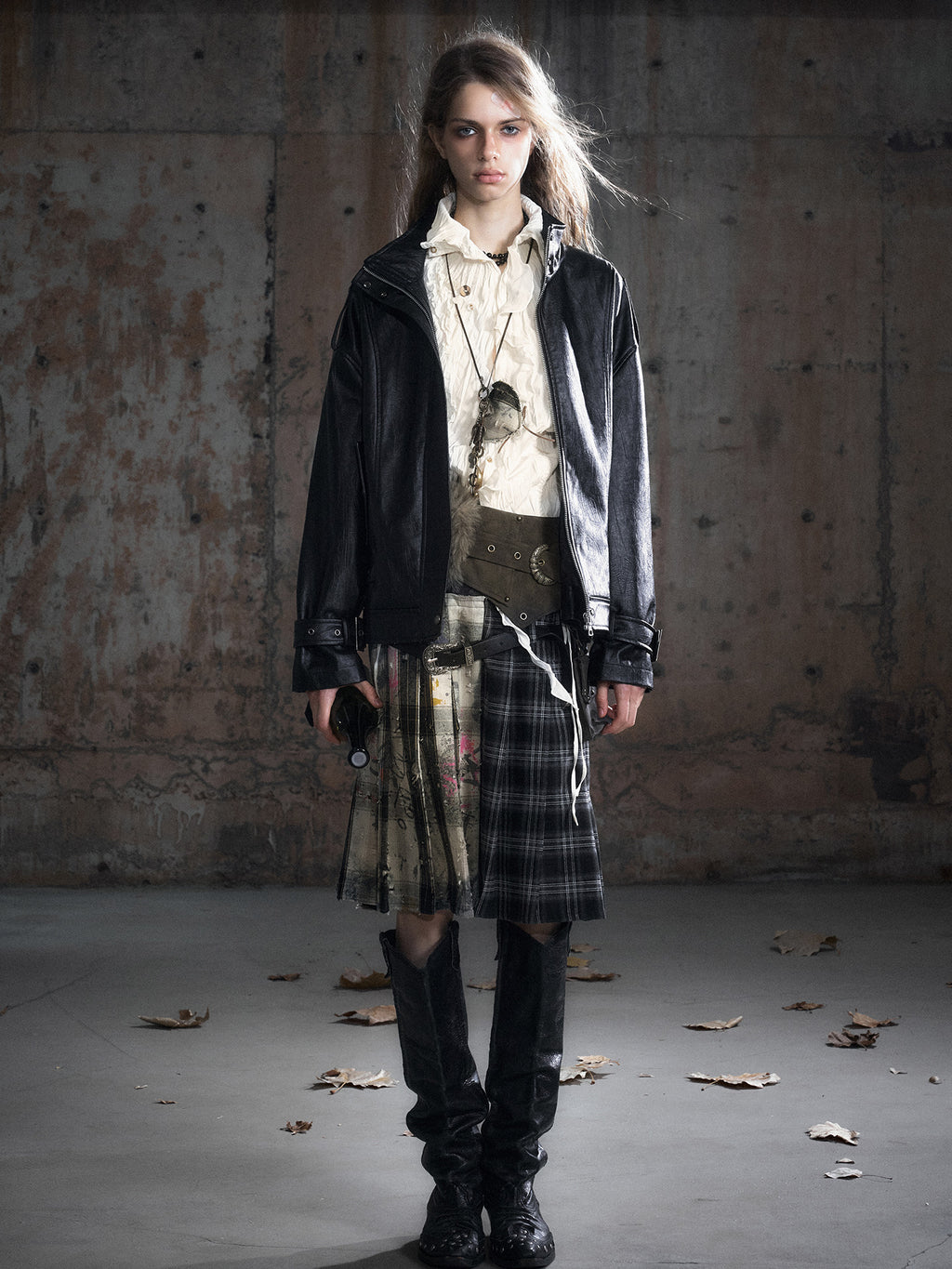 Oversized Black Textured Leather Jacket