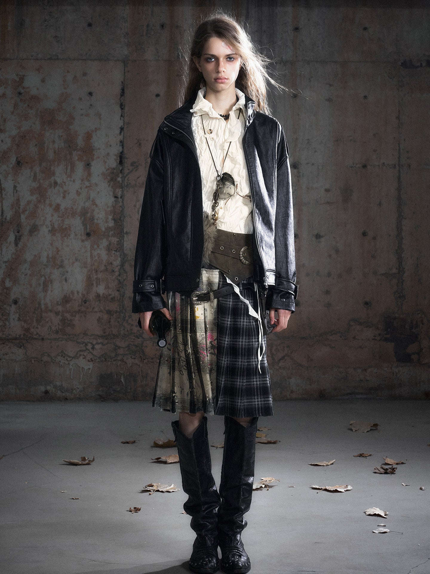 Oversized Black Textured Leather Jacket