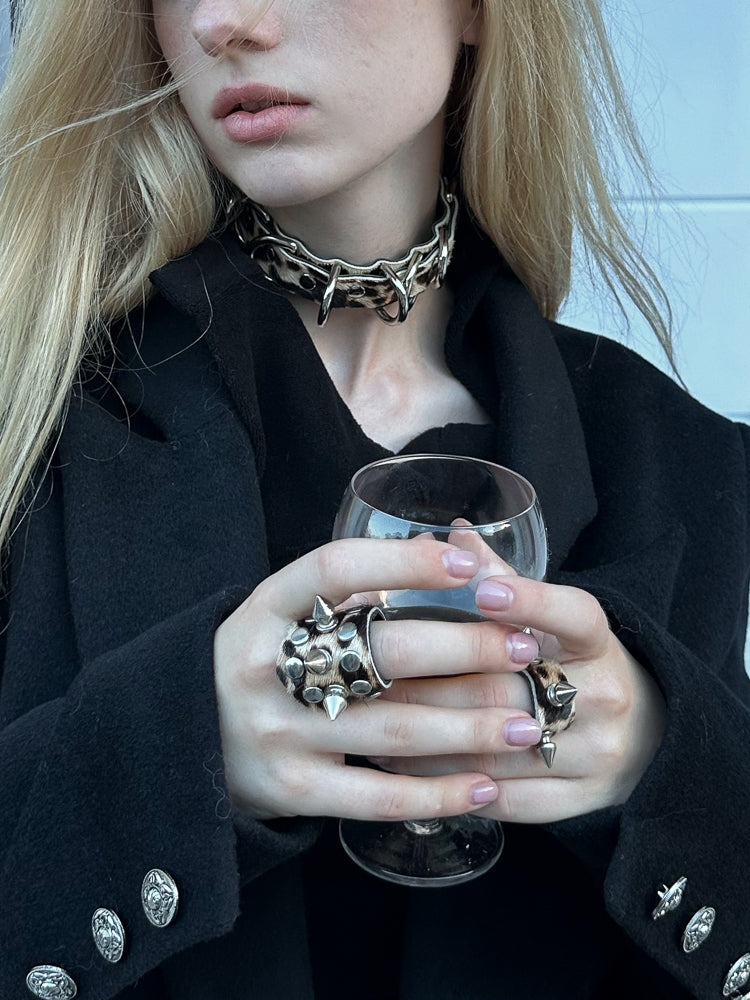Leopard Print Jewelry Set (Choker + Rings + Bracelets)