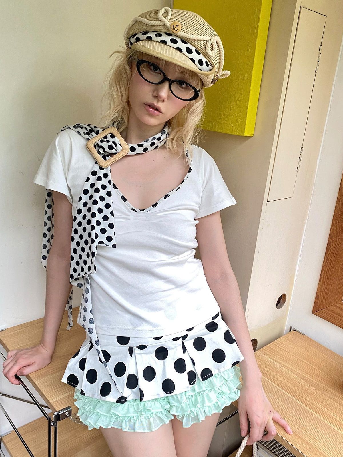 Multi-Function Cotton Polka Dot Adjustable Headscarf/Belt/Scarf